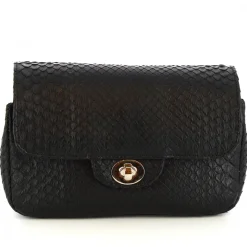 Borsa Pochette Con Tracolla Da Donna Fatta A Mano In Pelle Di Pitone Nera