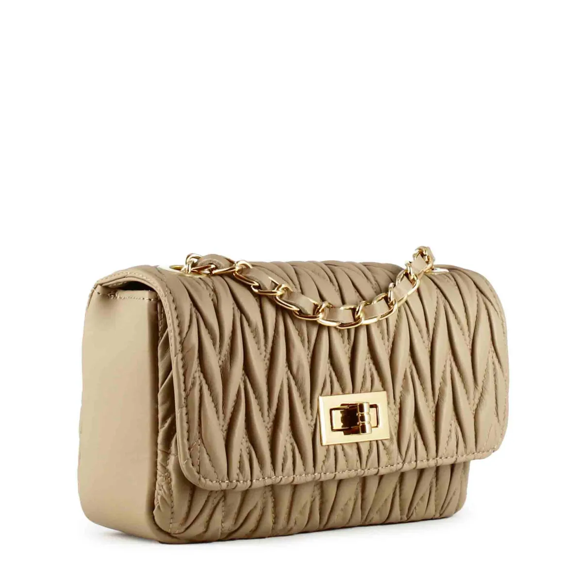 Borsetta Da Donna In Pelle Colore Beige Con Tracolla Gioiello