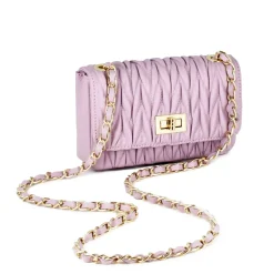 Borsetta Da Donna In Pelle Colore Viola Con Tracolla Gioiello