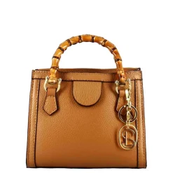 Borsetta Mini Bamboo Da Donna In Pelle Colore Marrone Con Manici In Legno E Tracolla