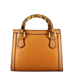 Borsetta Mini Bamboo Da Donna In Pelle Colore Marrone Con Manici In Legno E Tracolla