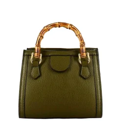 Borsetta Mini Bamboo Da Donna In Pelle Colore Verde Con Manici In Legno E Tracolla
