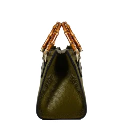 Borsetta Mini Bamboo Da Donna In Pelle Colore Verde Con Manici In Legno E Tracolla