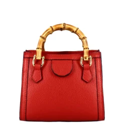Borsetta Mini Bamboo Da Donna In Pelle Colore Rosso Con Manici In Legno E Tracolla