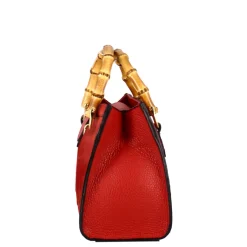 Borsetta Mini Bamboo Da Donna In Pelle Colore Rosso Con Manici In Legno E Tracolla