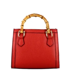 Borsetta Mini Bamboo Da Donna In Pelle Colore Rosso Con Manici In Legno E Tracolla