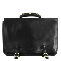 Cartella Professionale Da Uomo In Pelle Pieno Fiore Chiusura Pattina Con Doppia Fibbia Colore Nero