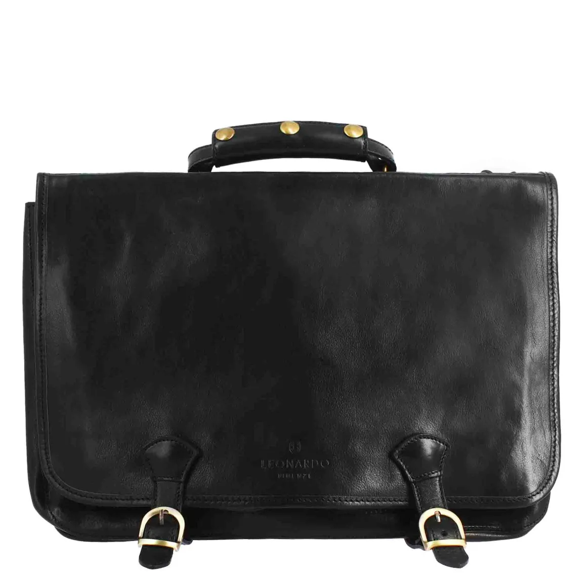 Cartella Professionale Da Uomo In Pelle Pieno Fiore Chiusura Pattina Con Doppia Fibbia Colore Nero