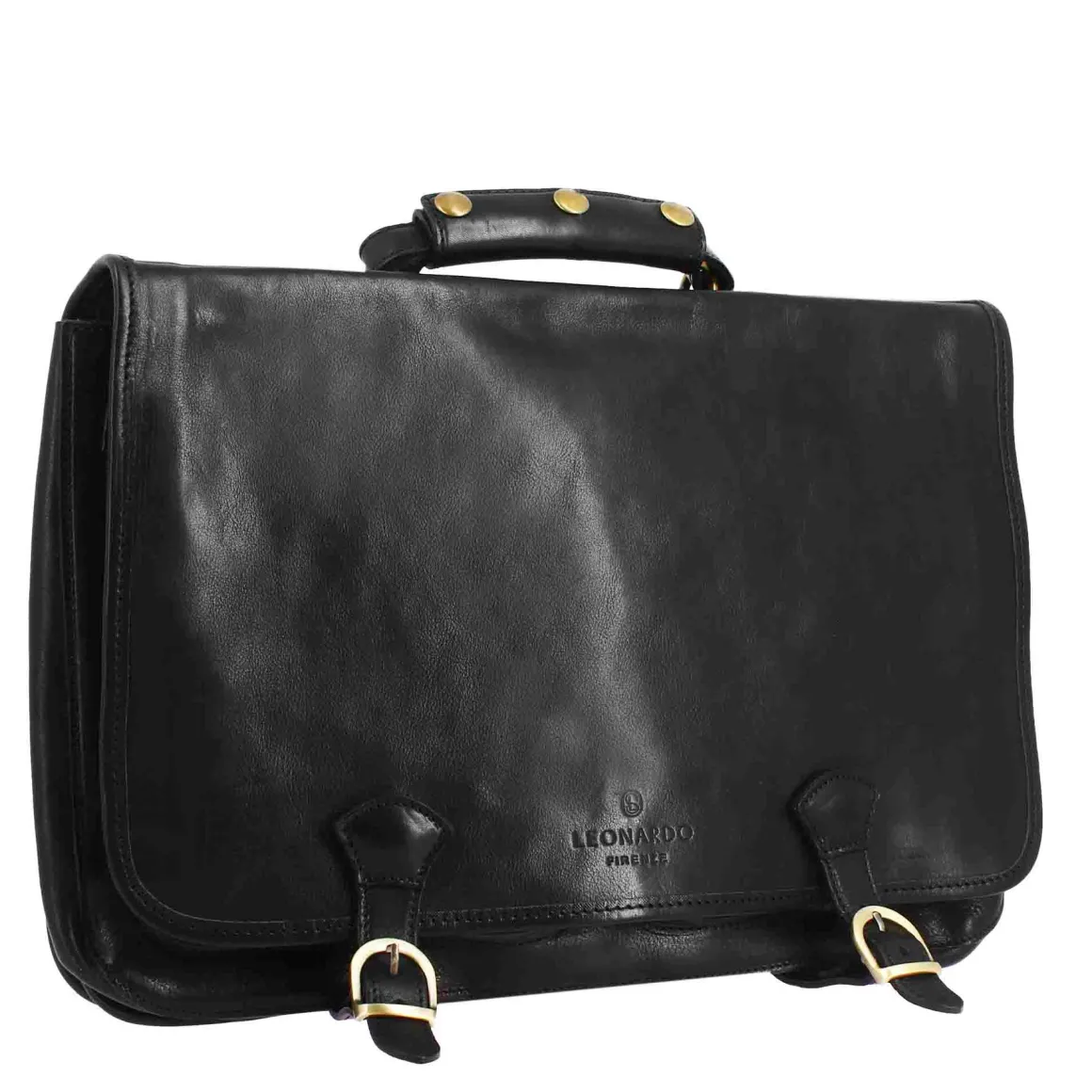 Cartella Professionale Da Uomo In Pelle Pieno Fiore Chiusura Pattina Con Doppia Fibbia Colore Nero