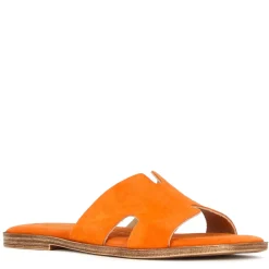Ciabattine Da Donna In Pelle Scamosciata Colore Arancio