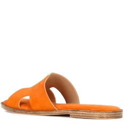 Ciabattine Da Donna In Pelle Scamosciata Colore Arancio