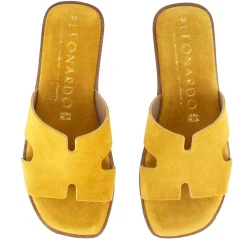 Ciabattine Da Donna In Pelle Scamosciata Colore Giallo