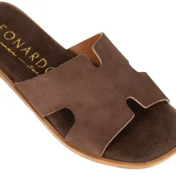 Ciabattine Da Donna In Pelle Scamosciata Colore Marrone Scuro