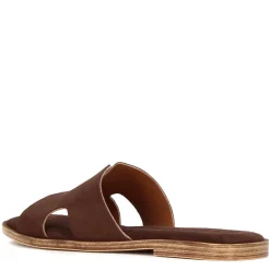 Ciabattine Da Donna In Pelle Scamosciata Colore Marrone Scuro