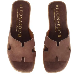 Ciabattine Da Donna In Pelle Scamosciata Colore Marrone Scuro