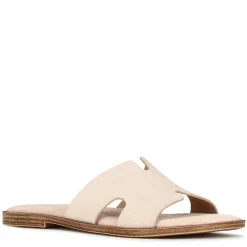 Ciabattine Da Donna In Pelle Scamosciata Colore Beige