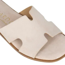 Ciabattine Da Donna In Pelle Scamosciata Colore Beige