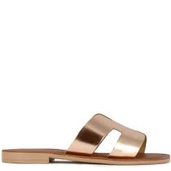 Ciabattine Da Donna In Pelle Metallizzata Colore Rosa