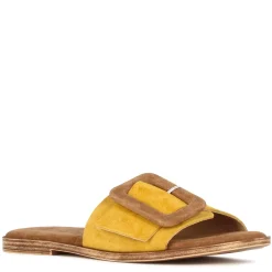 Ciabattine Da Donna Scamosciate Colore Giallo E Marrone
