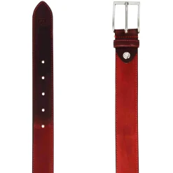 Cintura Da Uomo Elegante In Pelle Pieno Fiore Colorata A Mano Marrone Scuro E Rosso