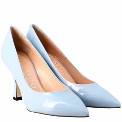 Décolleté Da Donna In Pelle Verniciata Colore Celeste A Punta