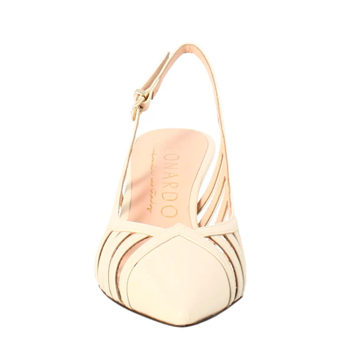 Décolleté Da Donna In Pelle Verniciata Colore Beige A Punta