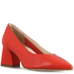 Décolleté Da Donna In Pelle Colore Rosso Con Tacco Medio