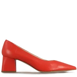 Décolleté Da Donna In Pelle Colore Rosso Con Tacco Medio