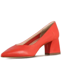 Décolleté Da Donna In Pelle Colore Rosso Con Tacco Medio