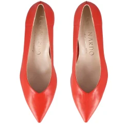 Décolleté Da Donna In Pelle Colore Rosso Con Tacco Medio