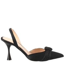 Décolleté Da Donna In Raso Nero Con Accessorio Fatto A Mano In Italia