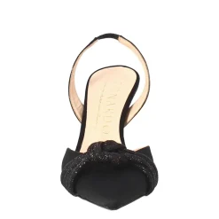 Décolleté Da Donna In Raso Nero Con Accessorio Fatto A Mano In Italia