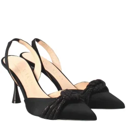 Décolleté Da Donna In Raso Nero Con Accessorio Fatto A Mano In Italia