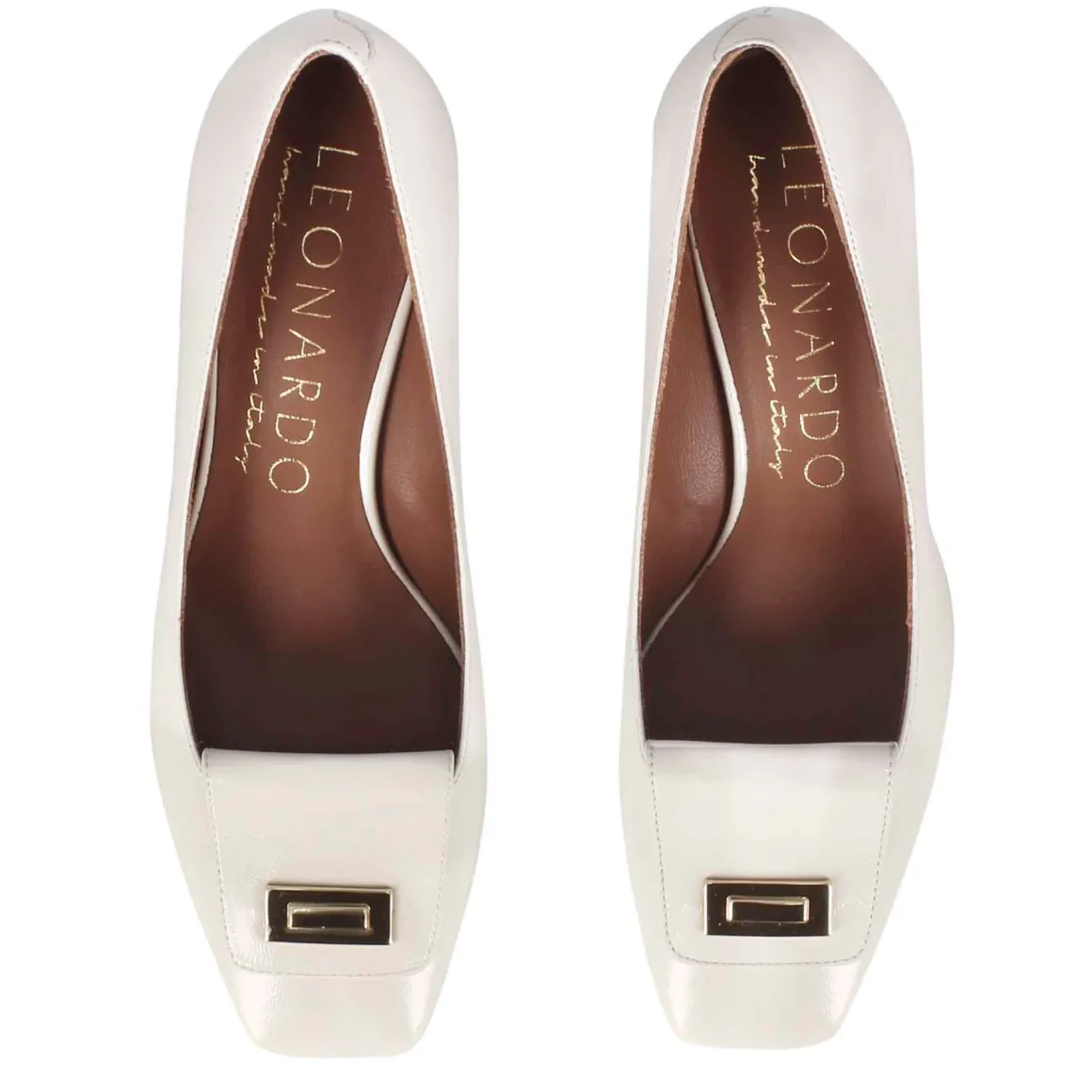 Décolleté Elegante Da Donna In Pelle Colore Bianco E Punta Quadrata