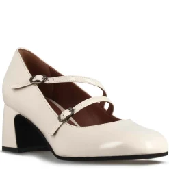 Décolleté Mary Jane In Pelle Verniciata Colore Bianco Con Doppio Cinturino