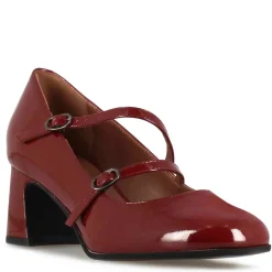 Décolleté Mary Jane In Pelle Verniciata Colore Bordeaux Con Doppio Cinturino