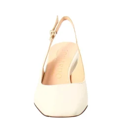 Décolleté Slingback Da Donna In Pelle Colore Crema A Punta Squadrata