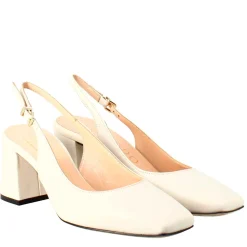Décolleté Slingback Da Donna In Pelle Colore Crema A Punta Squadrata