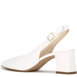 Décolleté Slingback Da Donna In Pelle Colore Bianco Con Tacco Medio