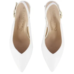 Décolleté Slingback Da Donna In Pelle Colore Bianco Con Tacco Medio