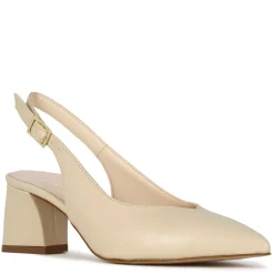 Décolleté Slingback Da Donna In Pelle Colore Beige Con Tacco Medio