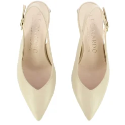 Décolleté Slingback Da Donna In Pelle Colore Beige Con Tacco Medio
