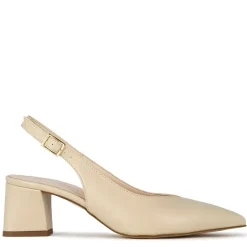 Décolleté Slingback Da Donna In Pelle Colore Beige Con Tacco Medio