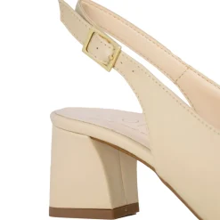 Décolleté Slingback Da Donna In Pelle Colore Beige Con Tacco Medio