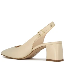 Décolleté Slingback Da Donna In Pelle Colore Beige Con Tacco Medio