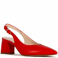 Décolleté Slingback Da Donna In Pelle Colore Rosso Con Tacco Medio