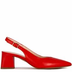 Décolleté Slingback Da Donna In Pelle Colore Rosso Con Tacco Medio