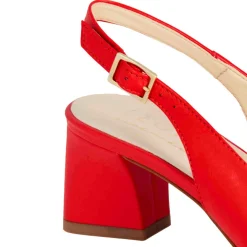 Décolleté Slingback Da Donna In Pelle Colore Rosso Con Tacco Medio