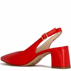 Décolleté Slingback Da Donna In Pelle Colore Rosso Con Tacco Medio