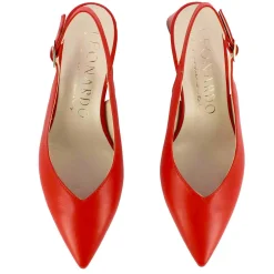 Décolleté Slingback Da Donna In Pelle Colore Rosso Con Tacco Medio